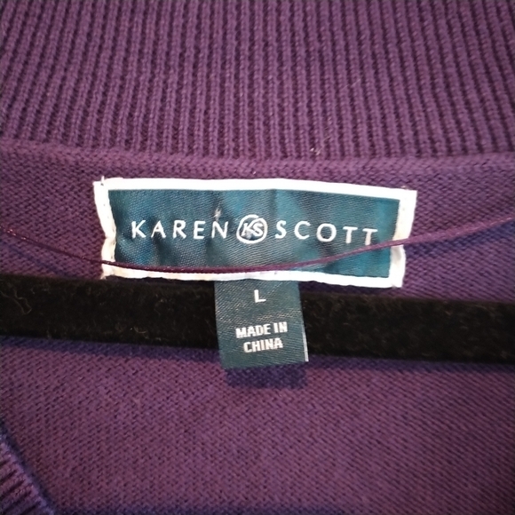 Karen Scott Classic Purple Cotton Pullover V Neck Sweater Top L - Picture 8 of 9